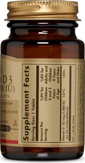 Solgar Vitamin D3 1000IU, 100 Chewable Tablets - Image 3
