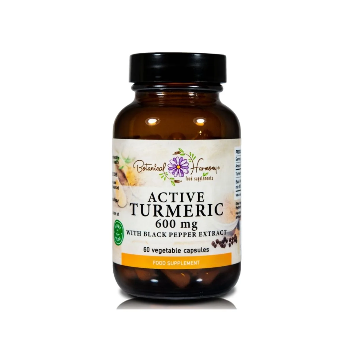 Botanical Harmony Active Turmeric 600mg with Black Pepper, 60 Vegetable Capsules