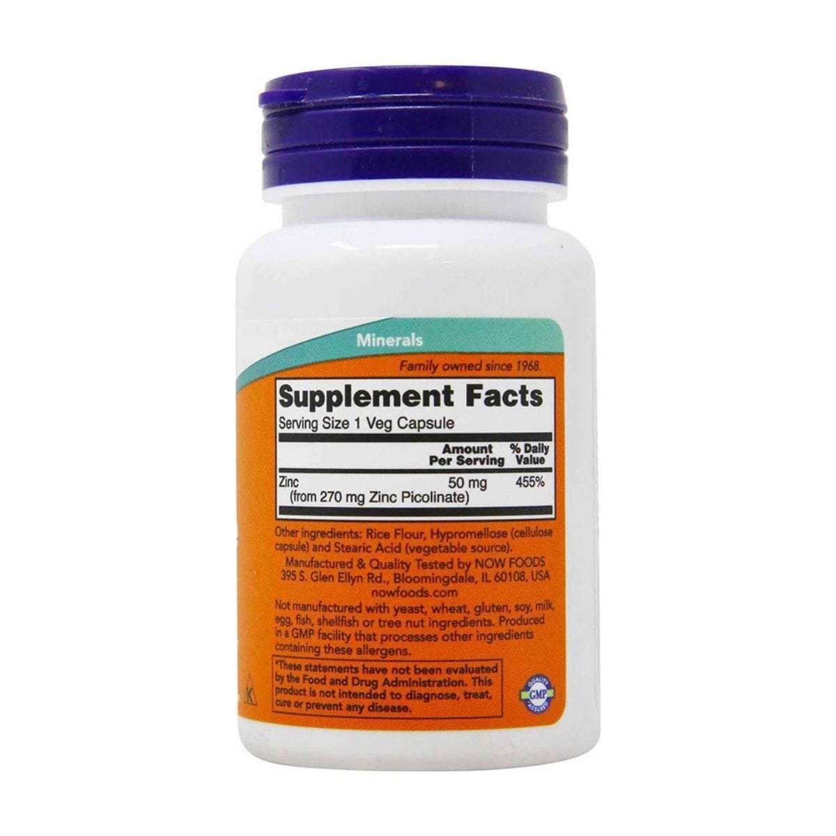 Now Ζinc Picolinate 50mg, 60 Vegetable Capsules - Image 2