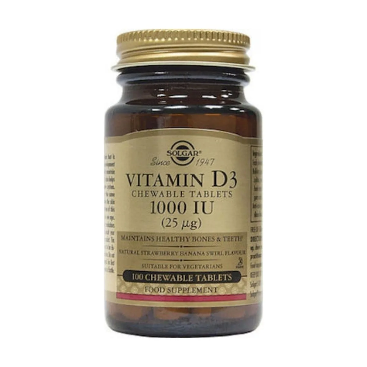 Solgar Vitamin D3 1000IU, 100 Chewable Tablets