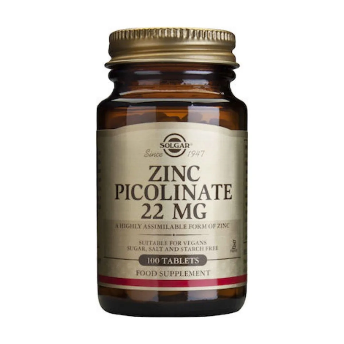 Solgar Zinc Picolinate 22mg, 100 Tablets